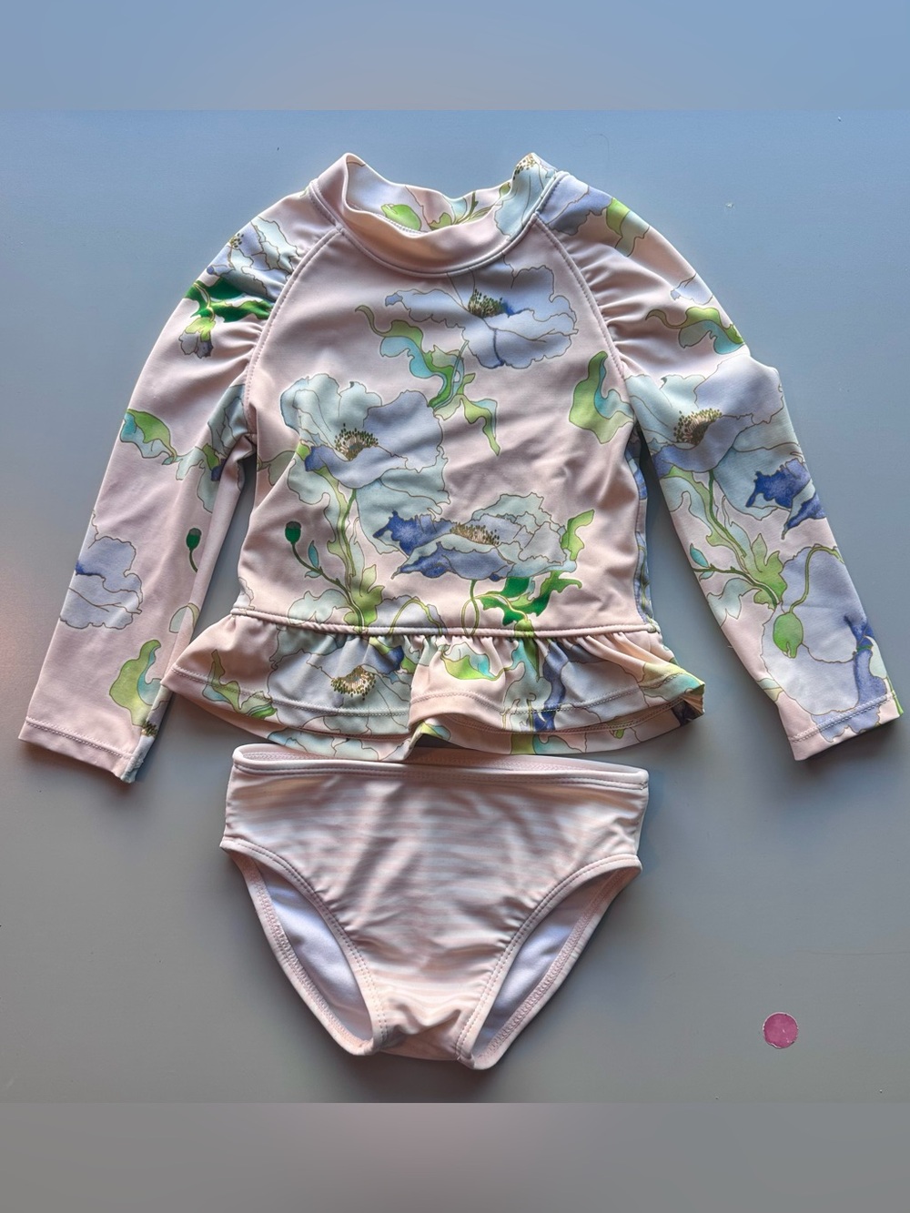 Janie & Jack Floral Long-Sleeve Rash Guard Swim Set - Light Pink